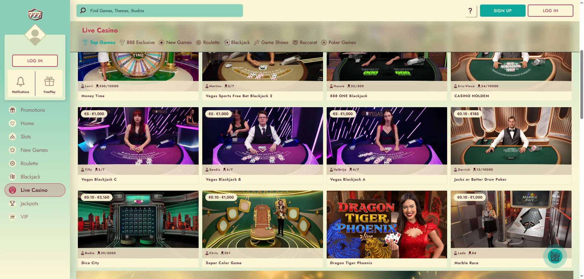 777 Casino live dealer games — Crazy Time, roulette, blackjack