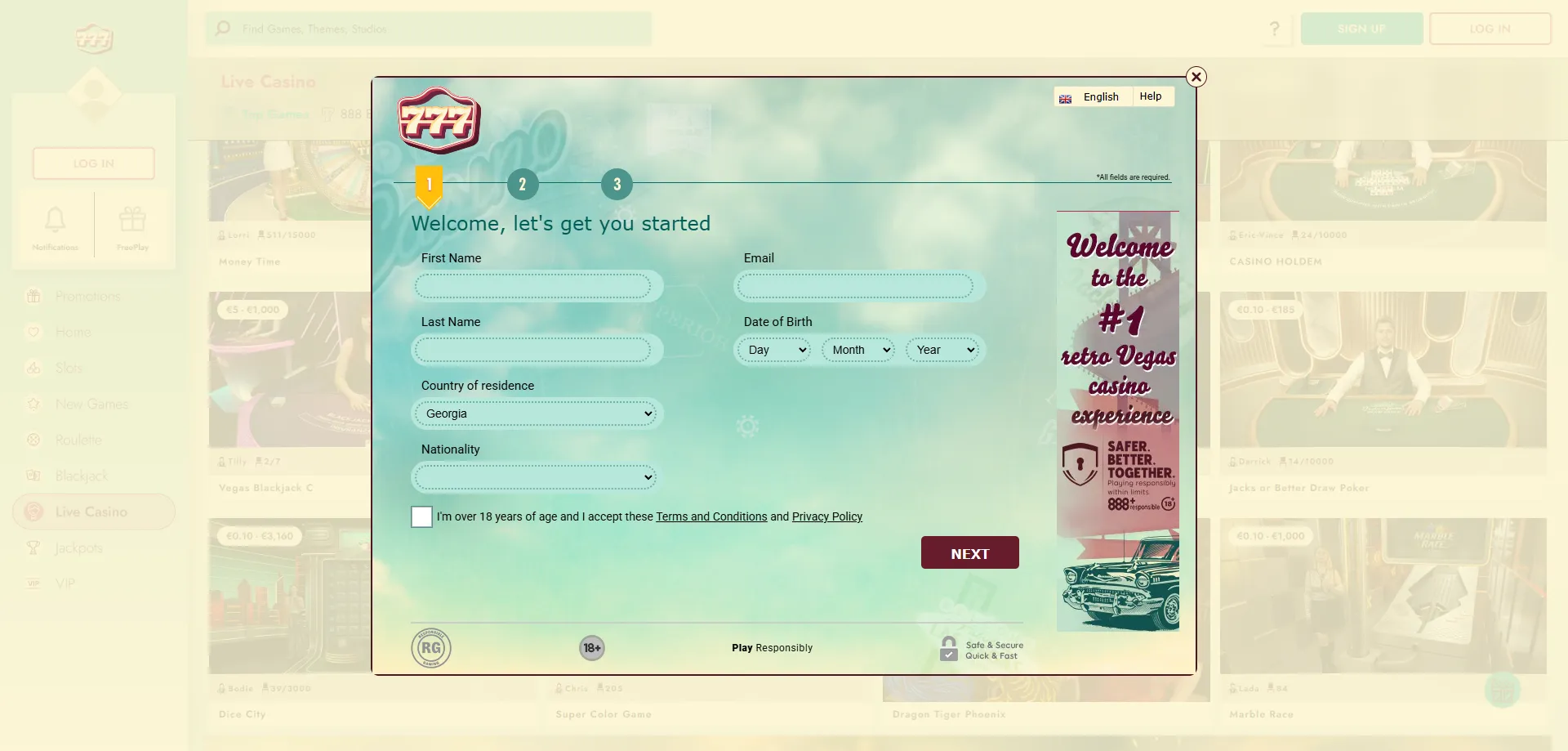 Register at 777 Casino — fast sign-up for real money play